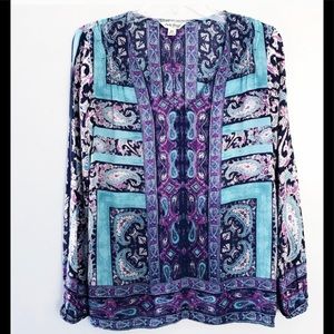 Lucky Brand Paisley Teal/Purple Top L